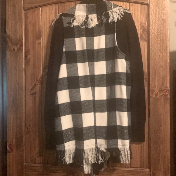 Full length fringed vest shawl wide collar with cowl neck turtleneck - Picture 3 of 5